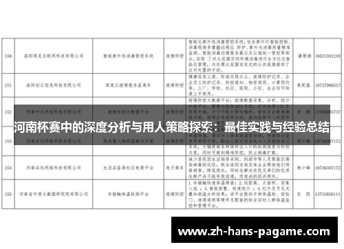 河南杯赛中的深度分析与用人策略探索：最佳实践与经验总结